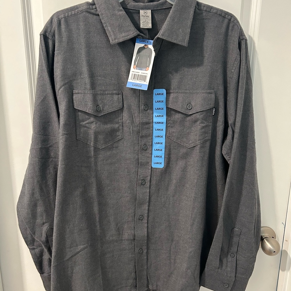 Men’s large Hurley charcoal gray long sleeve collared shirt